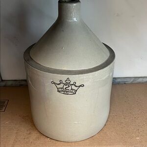 Crown Stoneware 2 Gal Crock Jug in Cream with Gray Trim